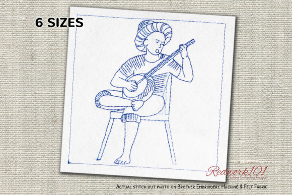 A Banjo Player Redwork Design Review for Business Merchandise