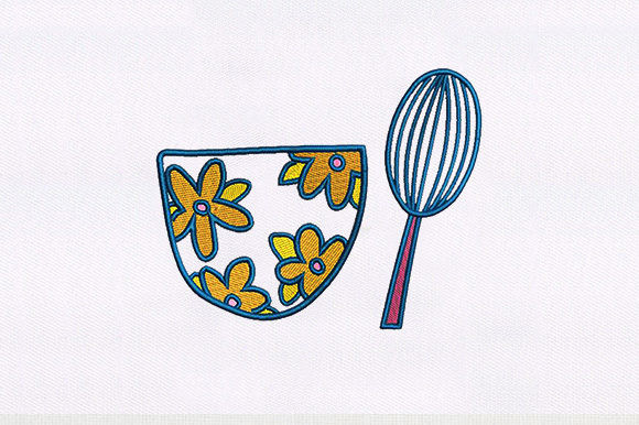 Bowl with Egg Mixer: A Unique Kitchen Embroidery Design
