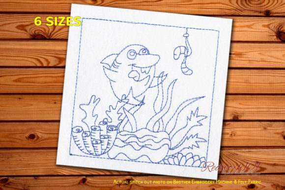 Review: Shark Eating Worm Redwork Embroidery Design