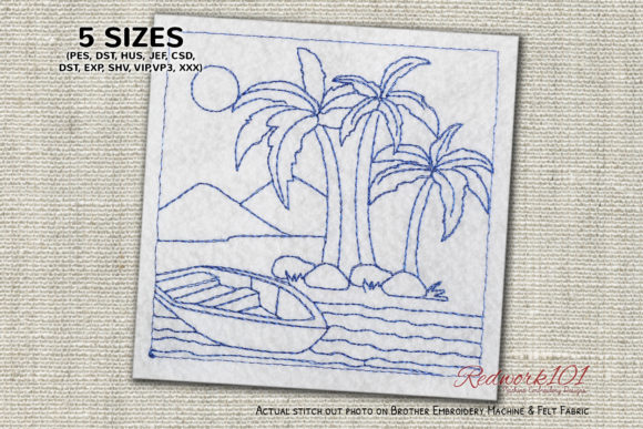 Seasonal Embroidery Review: Boat on the Beach Bluework